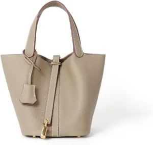 Women's Leather Bucket Bag Old Trend Lychee Drawstring Soft Basket Tote Bag