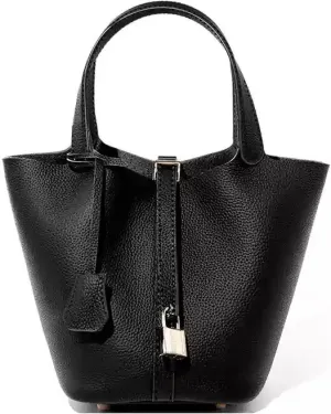 Women's Leather Bucket Bag Old Trend Lychee Drawstring Soft Basket Tote Bag