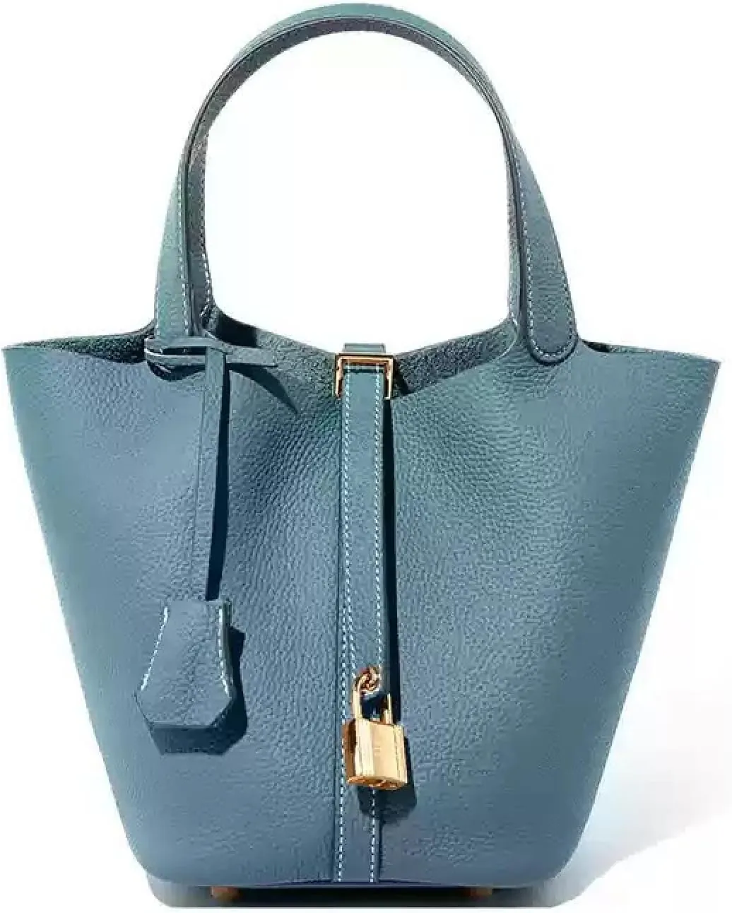 Women's Leather Bucket Bag Old Trend Lychee Drawstring Soft Basket Tote Bag