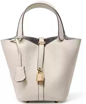 Women's Leather Bucket Bag Old Trend Lychee Drawstring Soft Basket Tote Bag