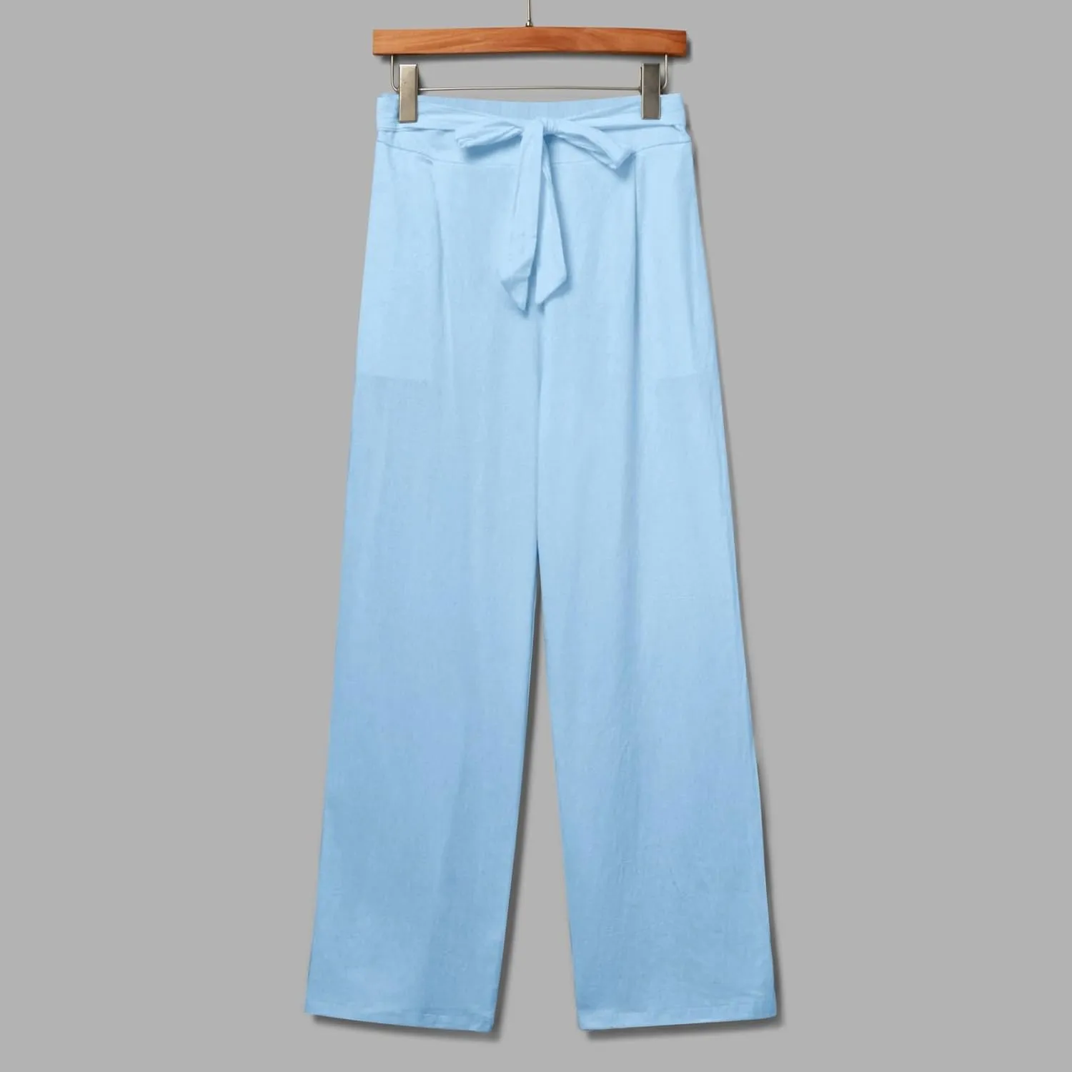 Women's Linen Blend Summer Casual Flowy Pants High Waist Lounge Pants Plus Size Trouser Vacation