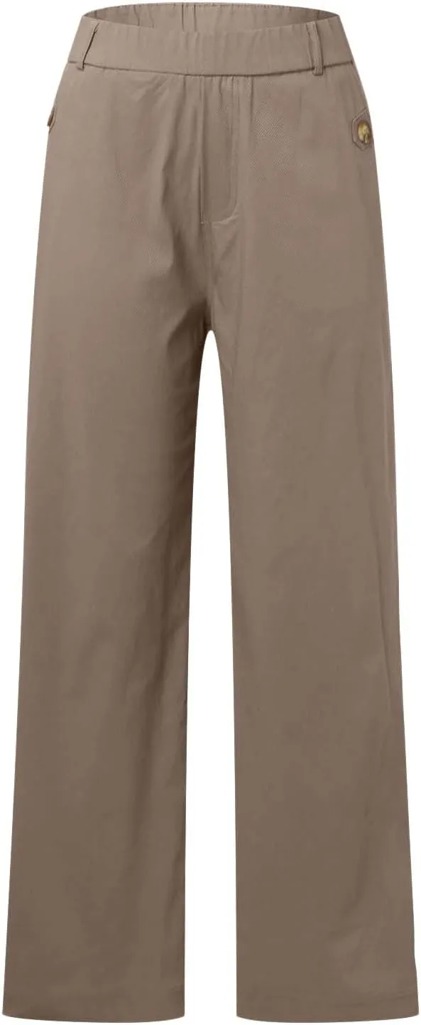 Women's Linen Blend Summer Pull On Palazzo Lounge Pants High Waist Wide Leg Slim-Fit Pant Trousers Work Business