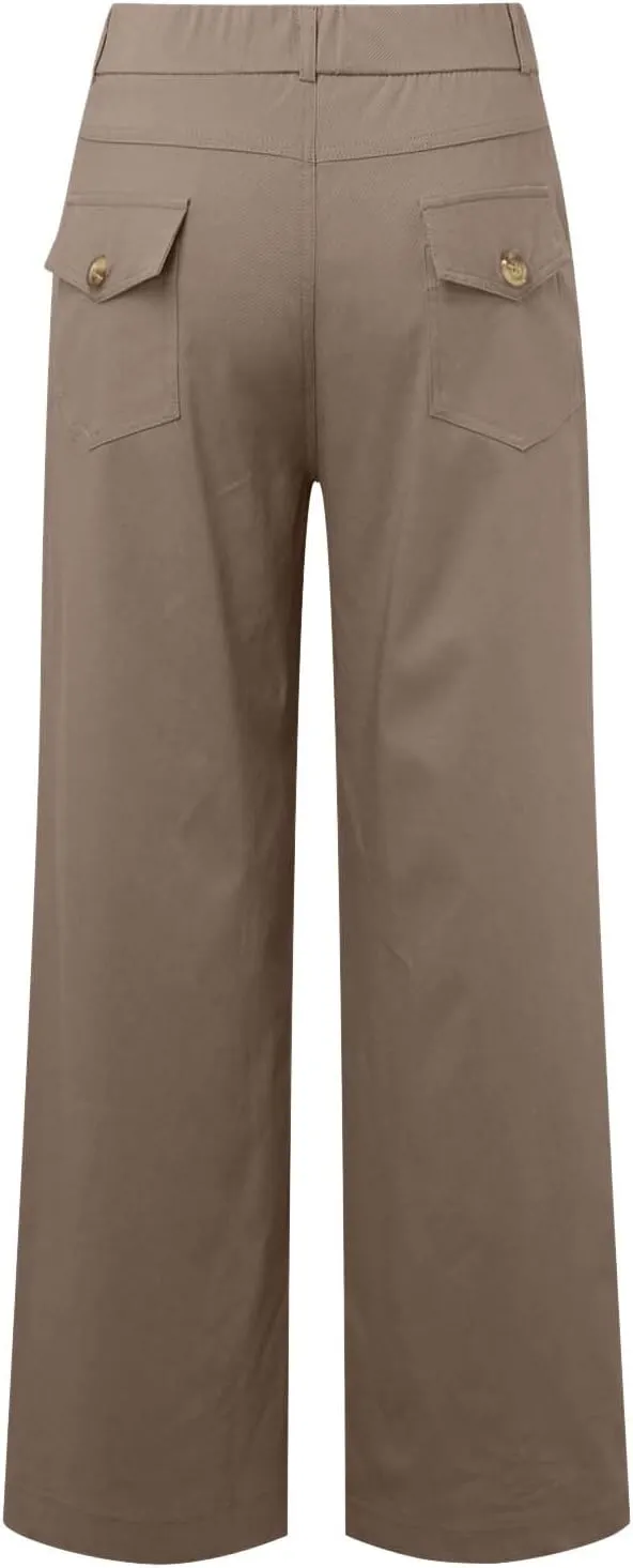 Women's Linen Blend Summer Pull On Palazzo Lounge Pants High Waist Wide Leg Slim-Fit Pant Trousers Work Business