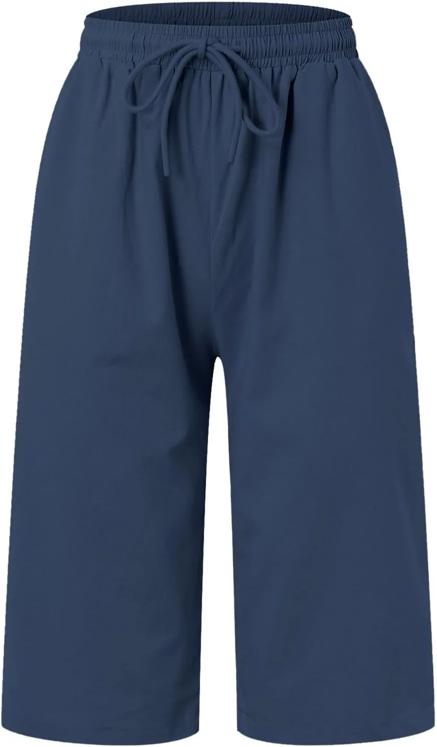 Women's Linen Capris 2025 Summer Casual Plus Size Pants Elastic High Waisted Drawstring Rolled Hem Shorts with Pockets