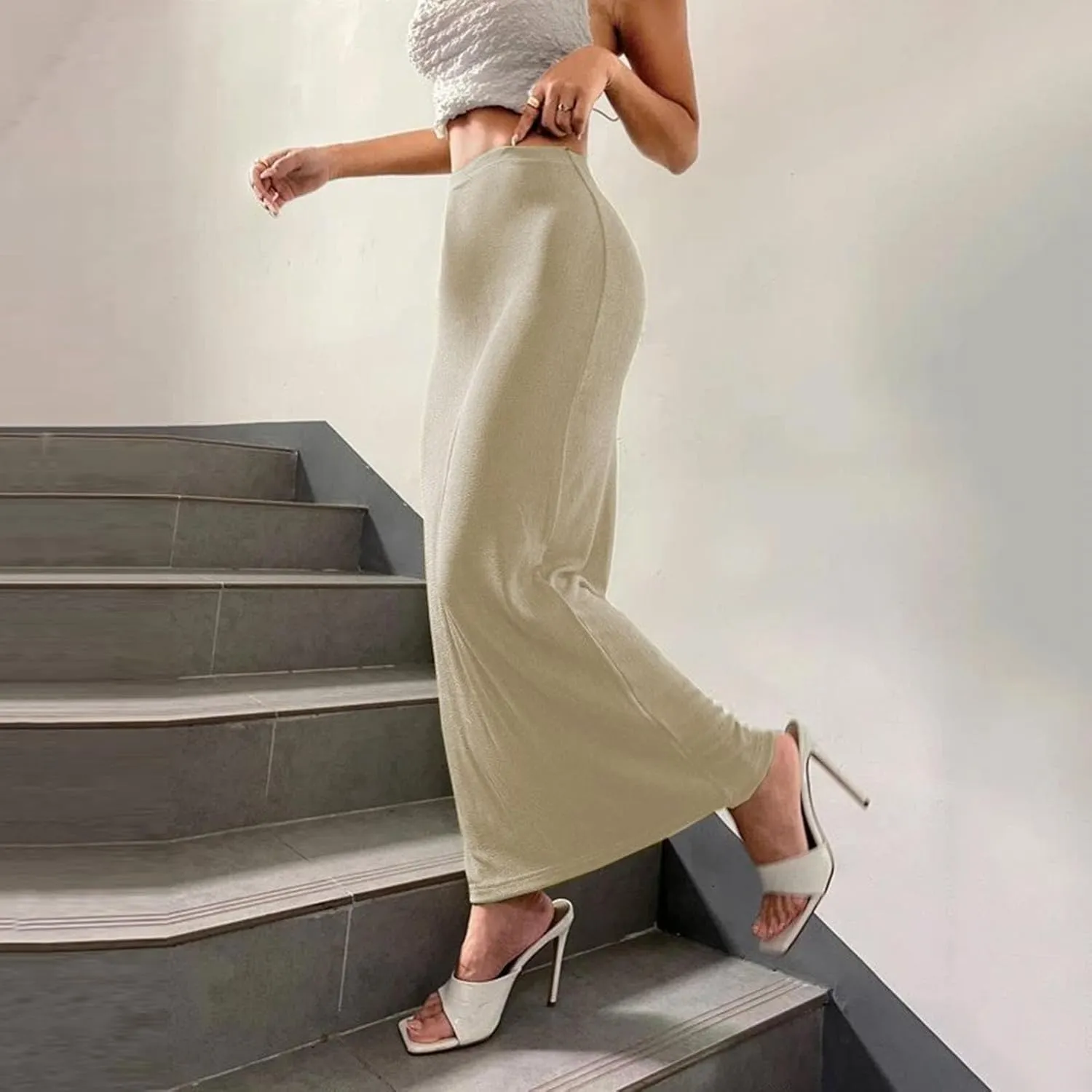 Women's Long Midi Pencil Skirt High Waisted Bodycon Summer Dresses Casual Office Work Business Skirts