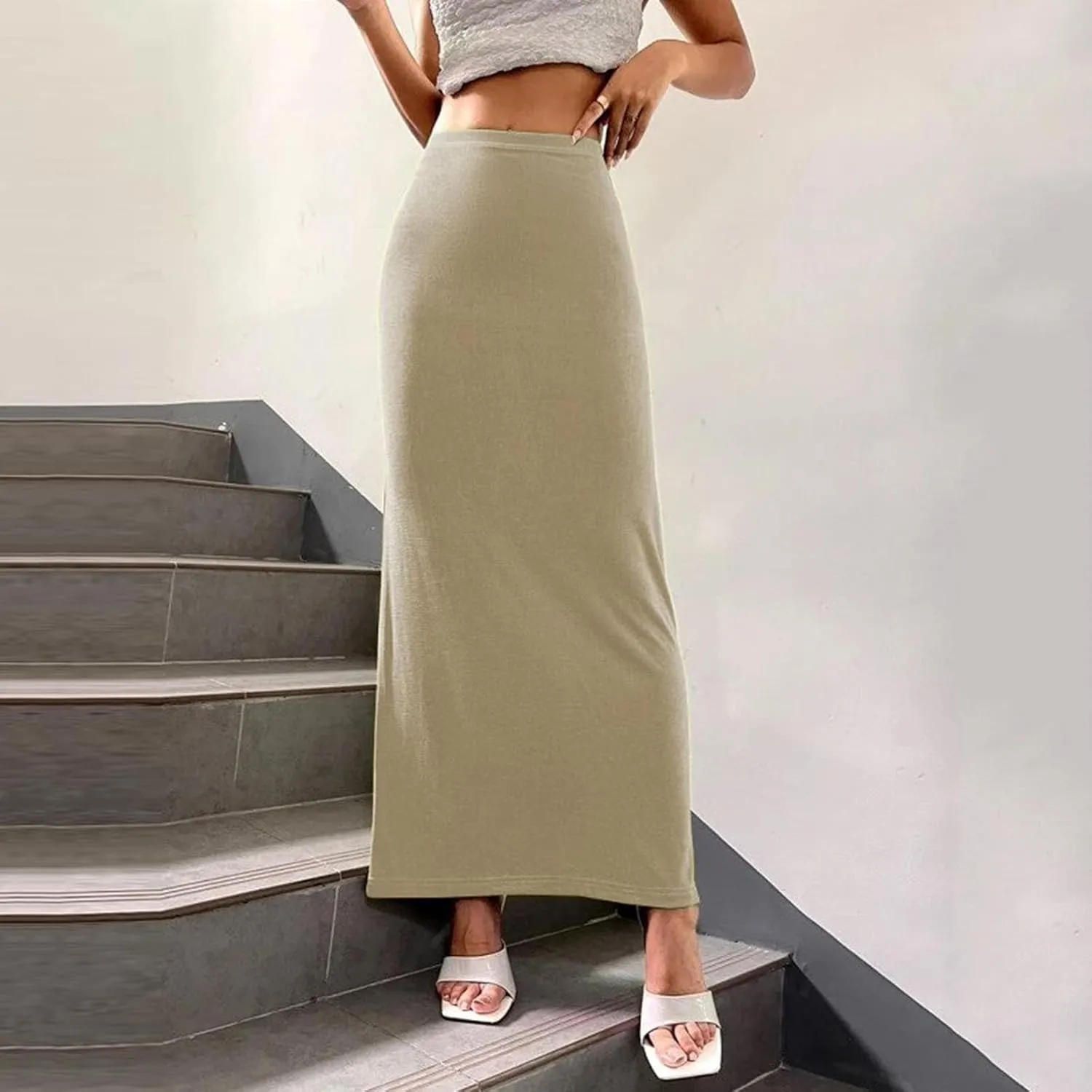 Women's Long Midi Pencil Skirt High Waisted Bodycon Summer Dresses Casual Office Work Business Skirts