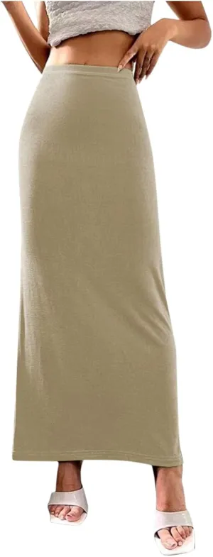 Women's Long Midi Pencil Skirt High Waisted Bodycon Summer Dresses Casual Office Work Business Skirts