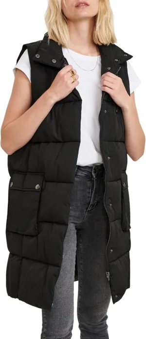 Women's Long Puffer Vest Oversized Stand Collar Quilted Lightweight Sleeveless Vests Outerwear Jacket