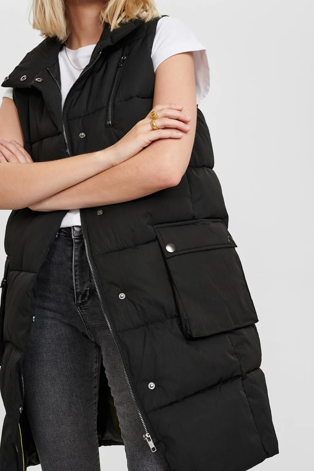 Women's Long Puffer Vest Oversized Stand Collar Quilted Lightweight Sleeveless Vests Outerwear Jacket