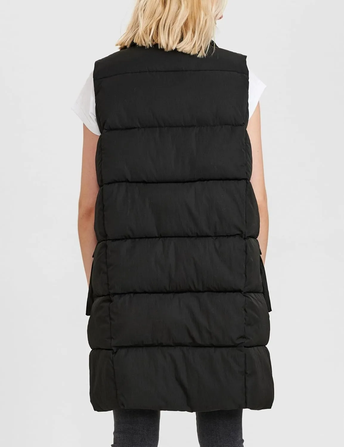 Women's Long Puffer Vest Oversized Stand Collar Quilted Lightweight Sleeveless Vests Outerwear Jacket