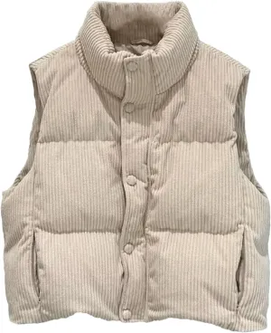 Women's Padded Cotton Vests - Solid Color Lightweight Warm Coat Down Jacket