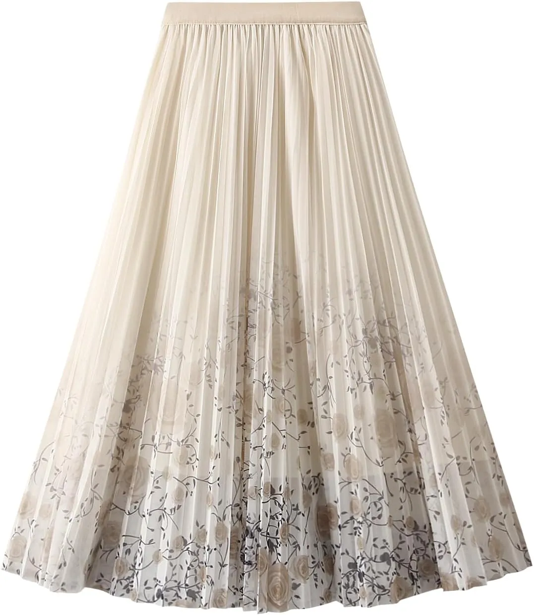 Womens Pleated Midi Skirt Tulle Tutu Graphic Print Elastic Waist A-Line Mesh Summer Long Flowy Skirts