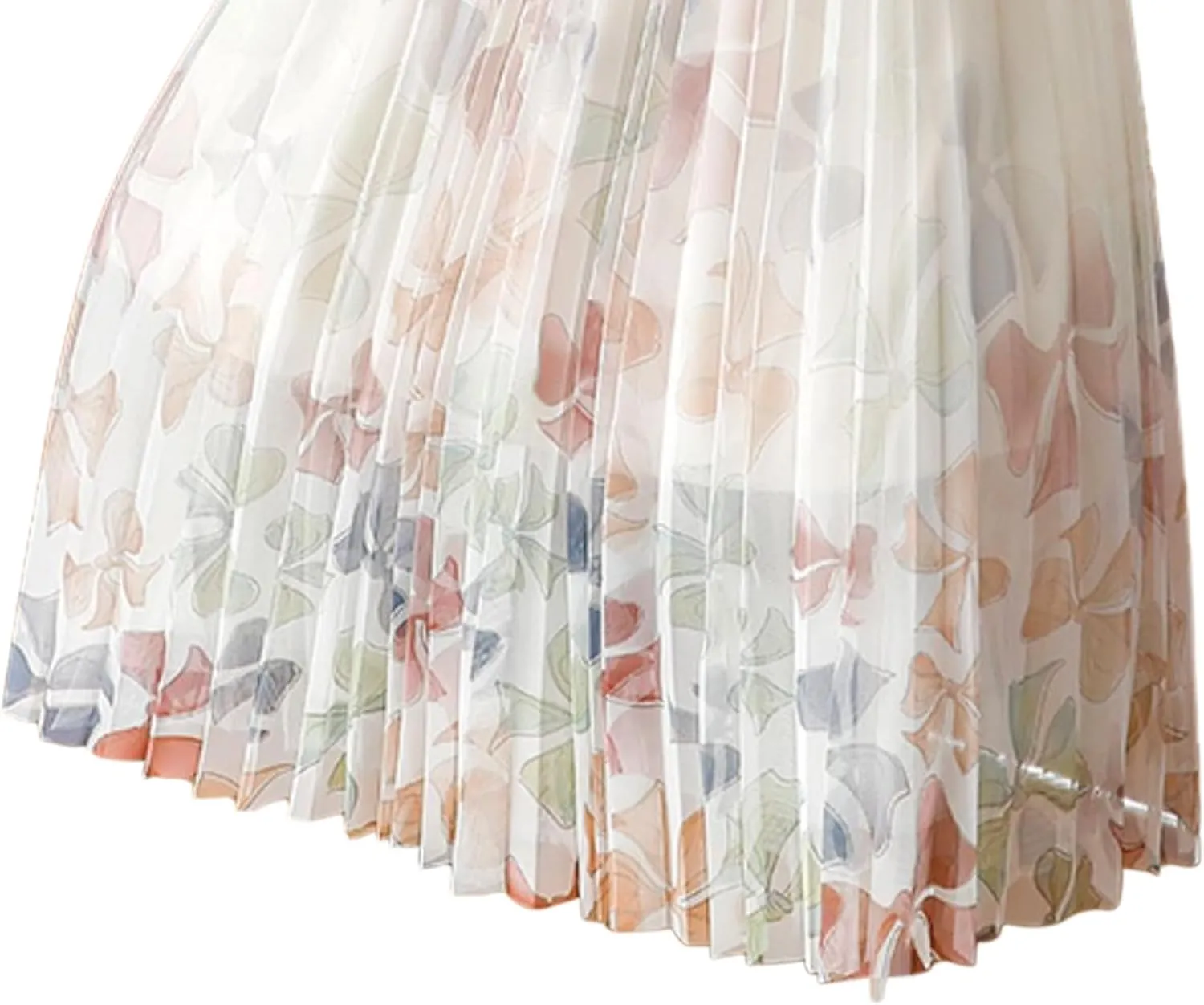 Womens Pleated Midi Skirt Tulle Tutu Graphic Print Elastic Waist A-Line Mesh Summer Long Flowy Skirts