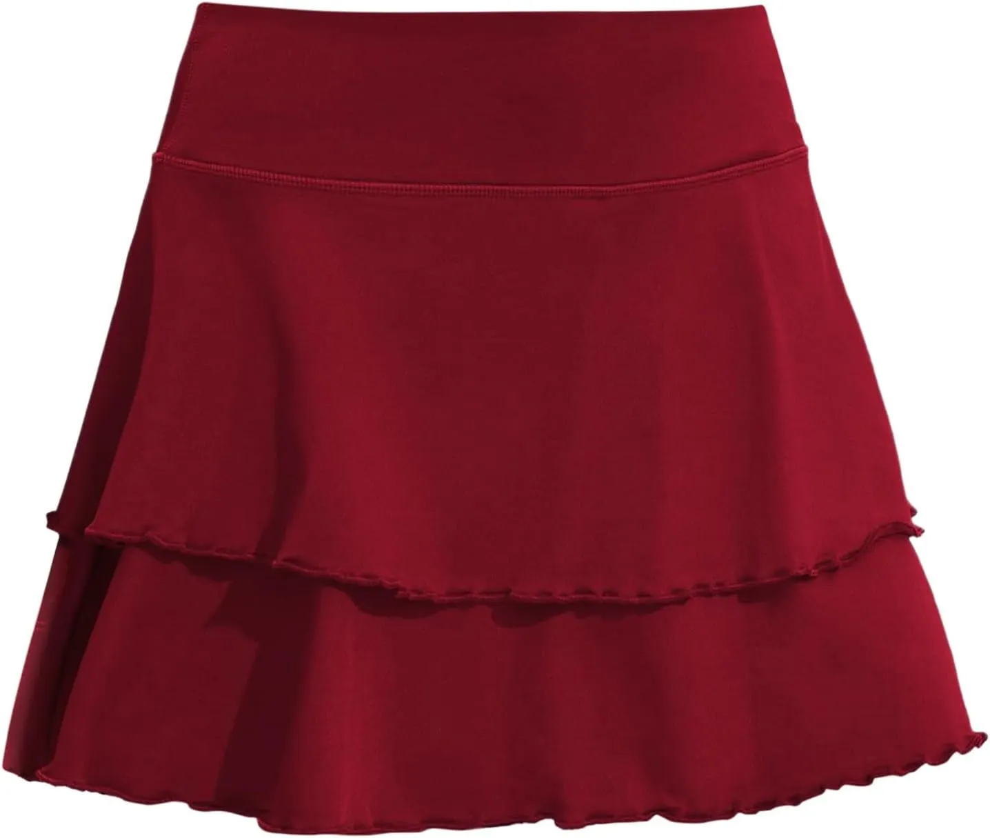 Womens Pleated Tennis Skirt Double Ruffle Flowy Golf Skort High Waisted Tummy Control Gym Running Athletic Skirts Wine XXL