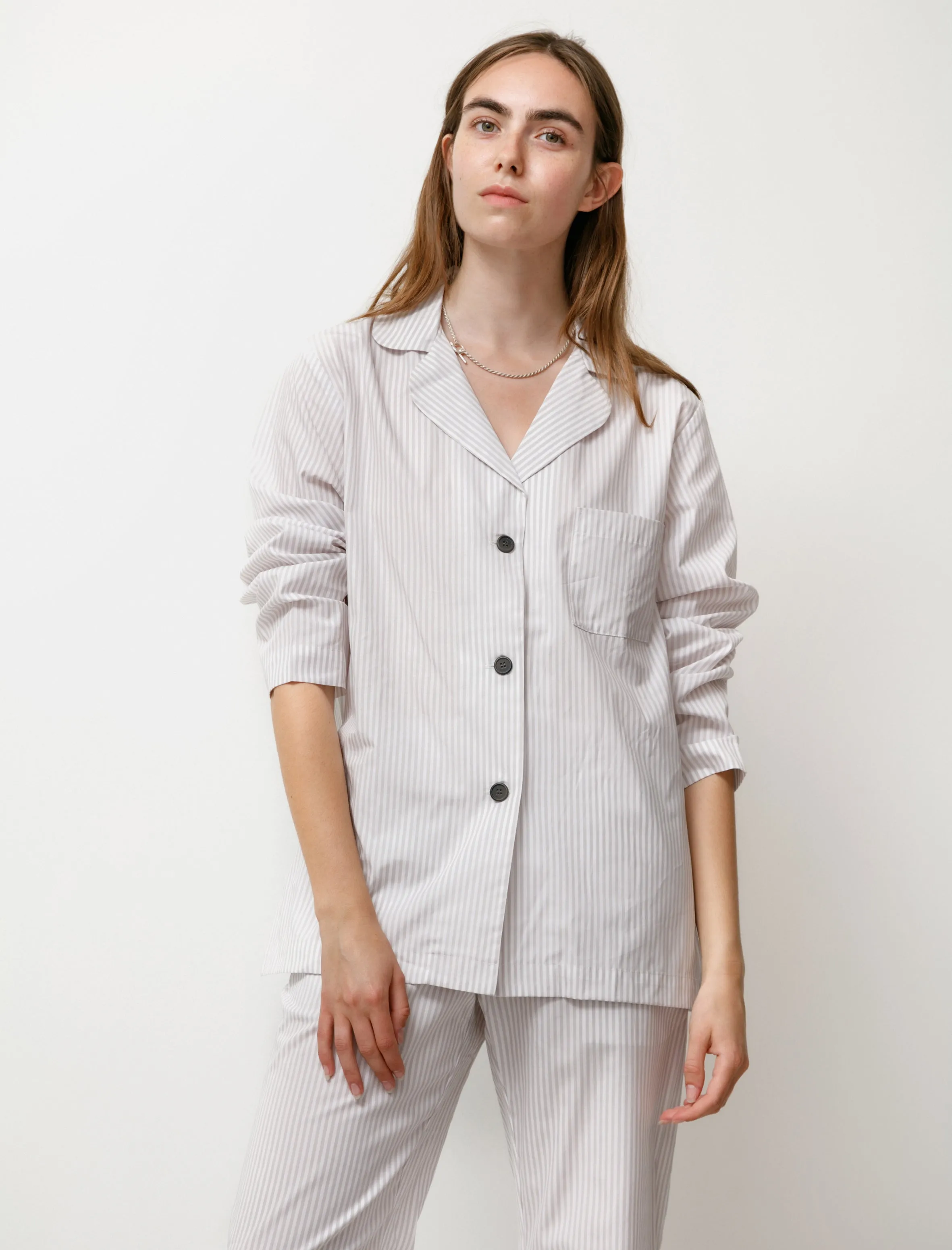 Women's Pyjama Set White/Taupe Stripes