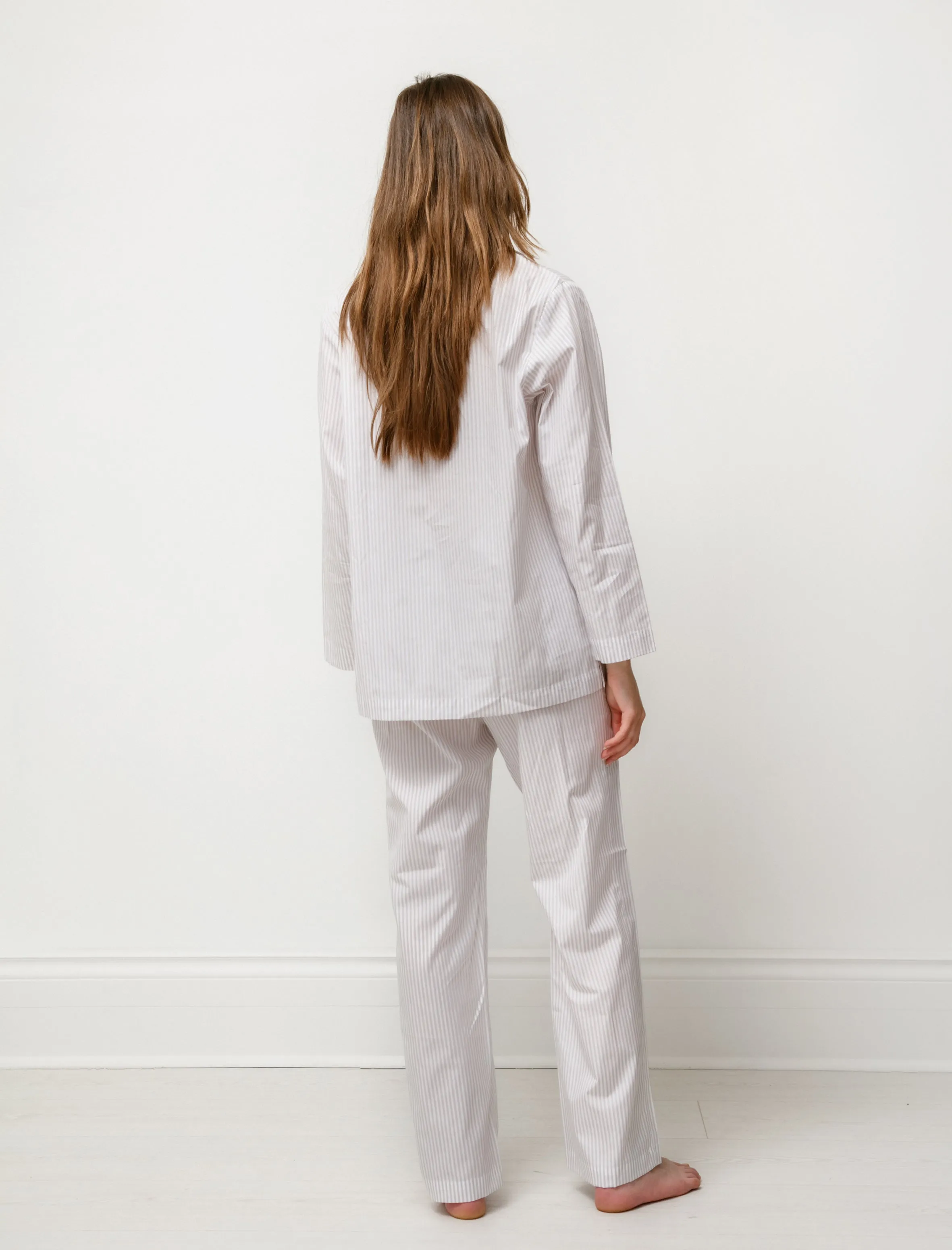 Women's Pyjama Set White/Taupe Stripes