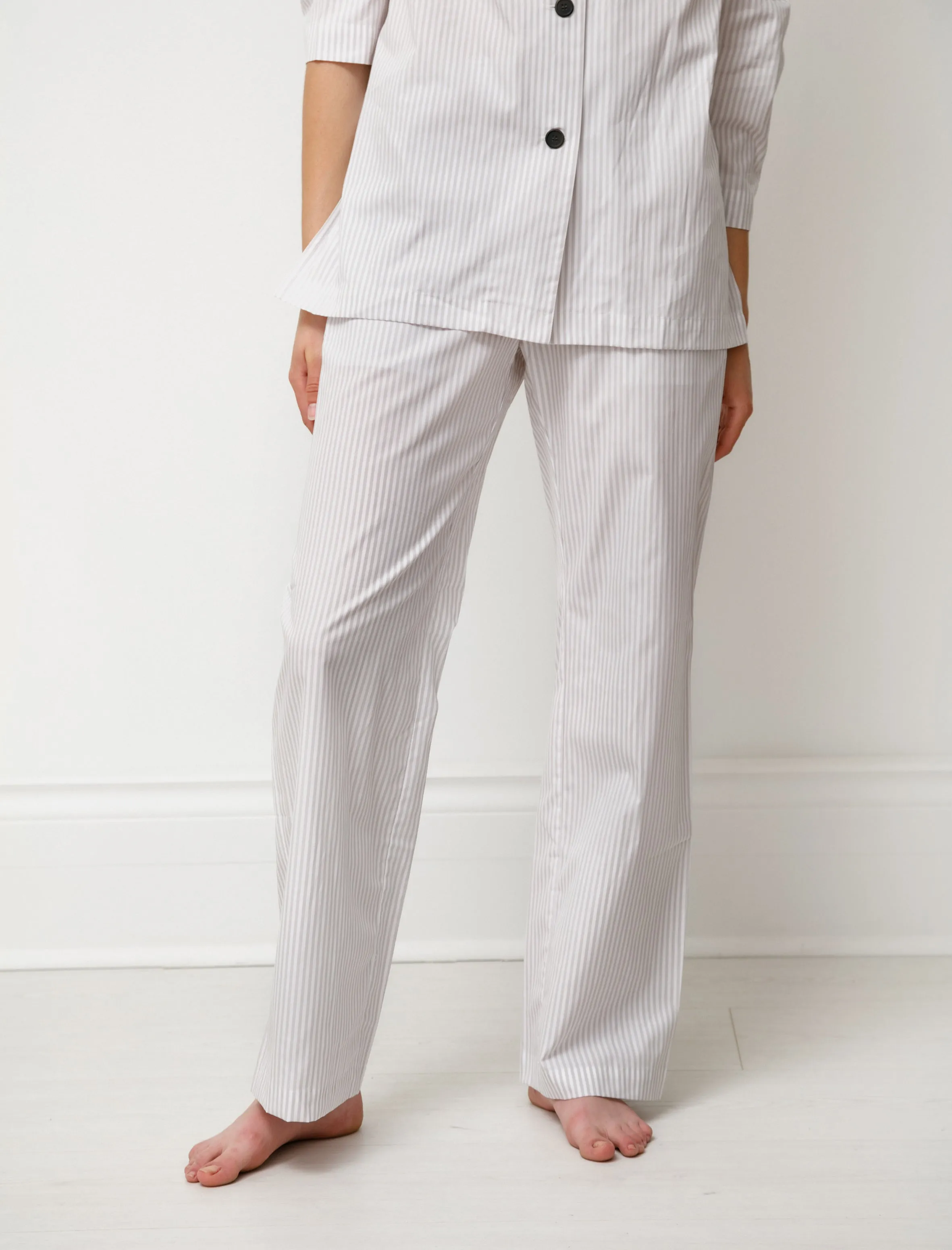 Women's Pyjama Set White/Taupe Stripes