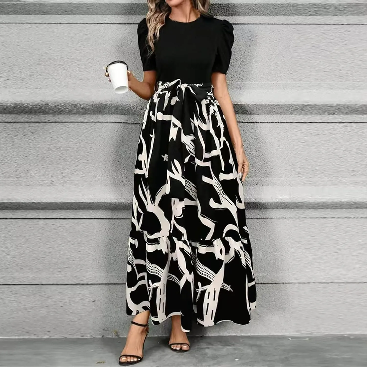 Women's Ruffle Short Sleeve Casual Maxi Dress Summer 2025 Dresses with Pockets Floral Printed Long Flowy Dresses