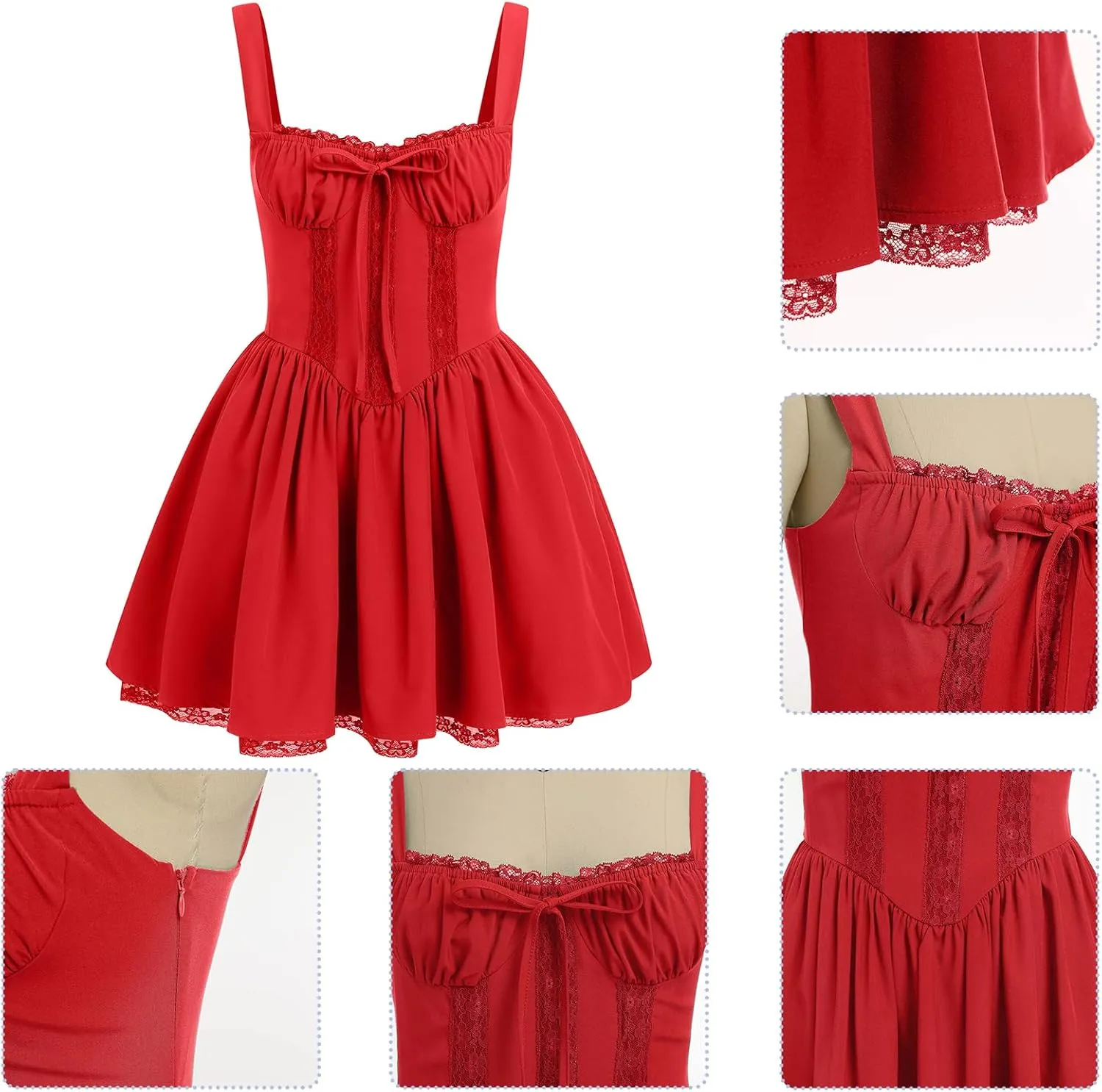 Women's Short Corset Sundress Boho Mini Dress Sleeveless Backless Low Cut Lace Dress Summer