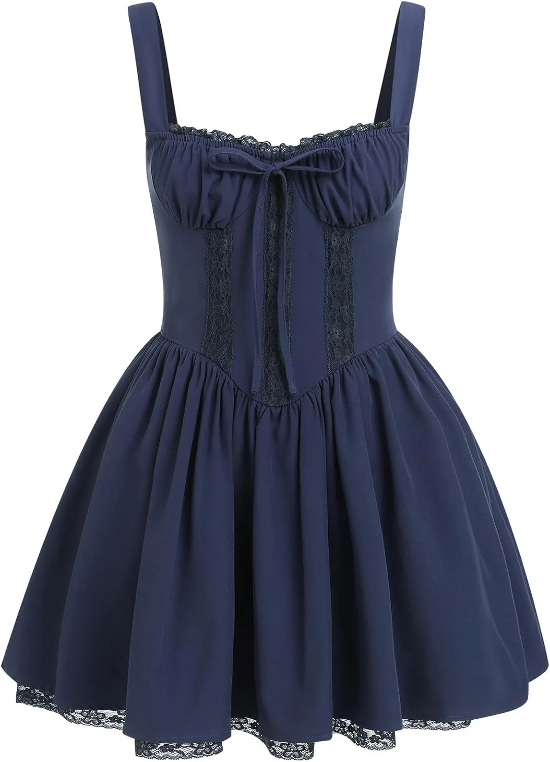 Women's Short Corset Sundress Boho Mini Dress Sleeveless Backless Low Cut Lace Dress Summer