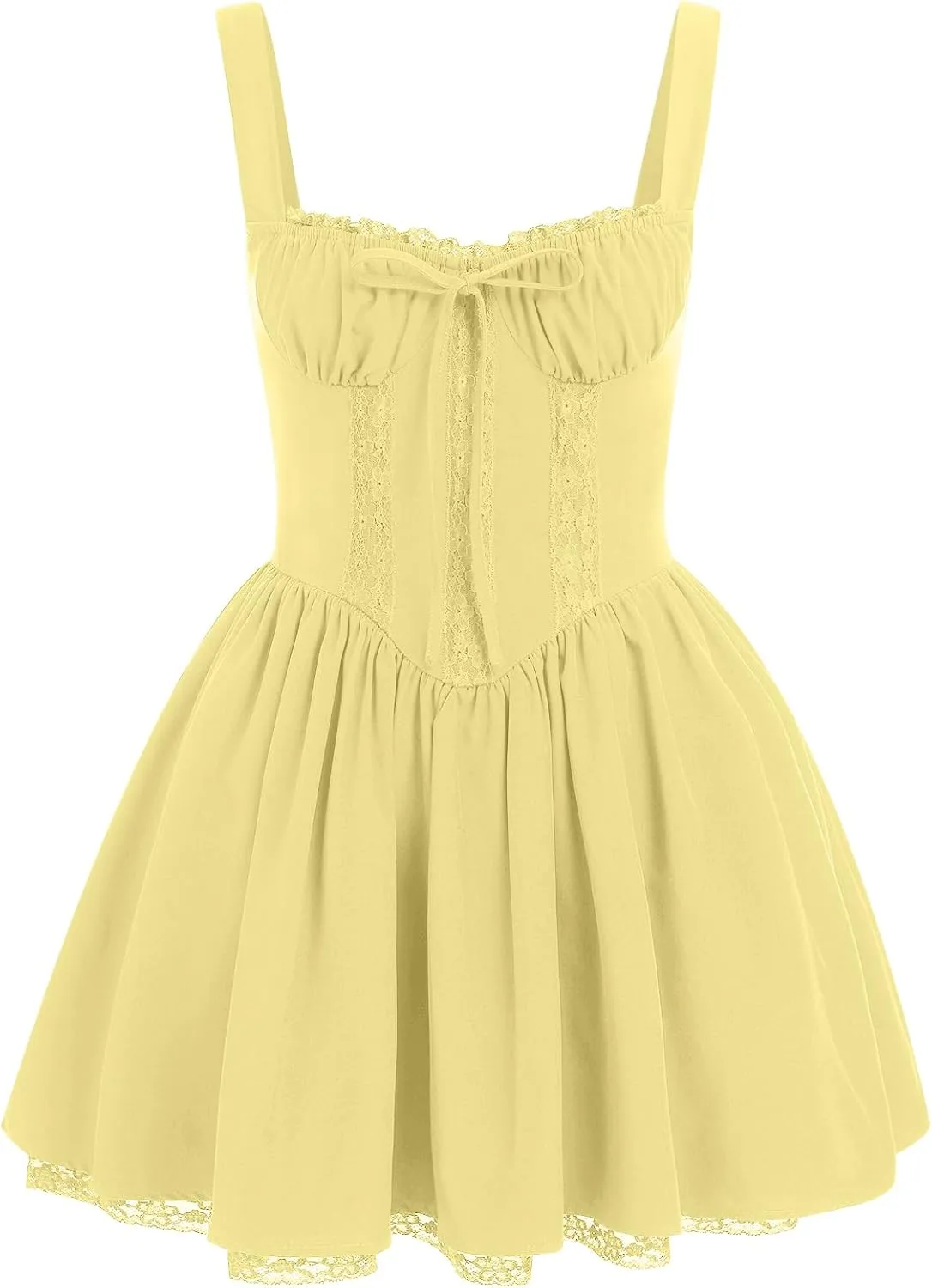 Women's Short Corset Sundress Boho Mini Dress Sleeveless Backless Low Cut Lace Dress Summer