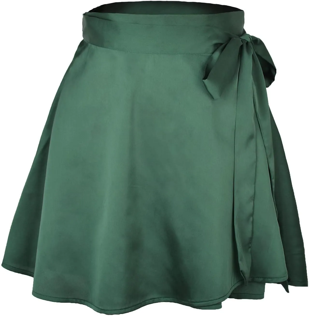 Women's Silky Satin Mini Short Skirt High Waist Bow Tie Wrap Around A Line Skirts Casual Solid Flowy Summer Skirt