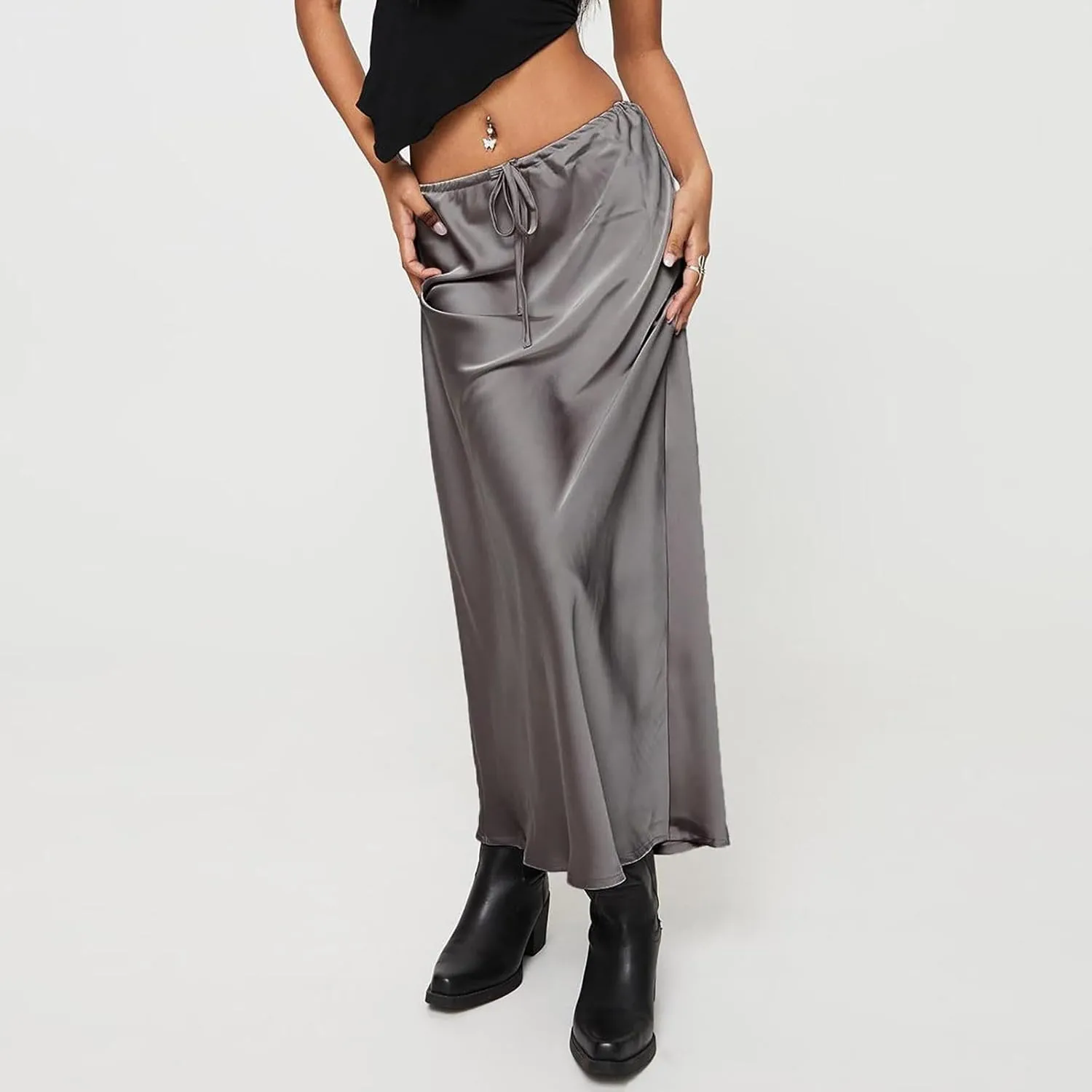 Women's Skirts Elastic Waist High Pure Color Split in The Dress Clothing Spring Outfits