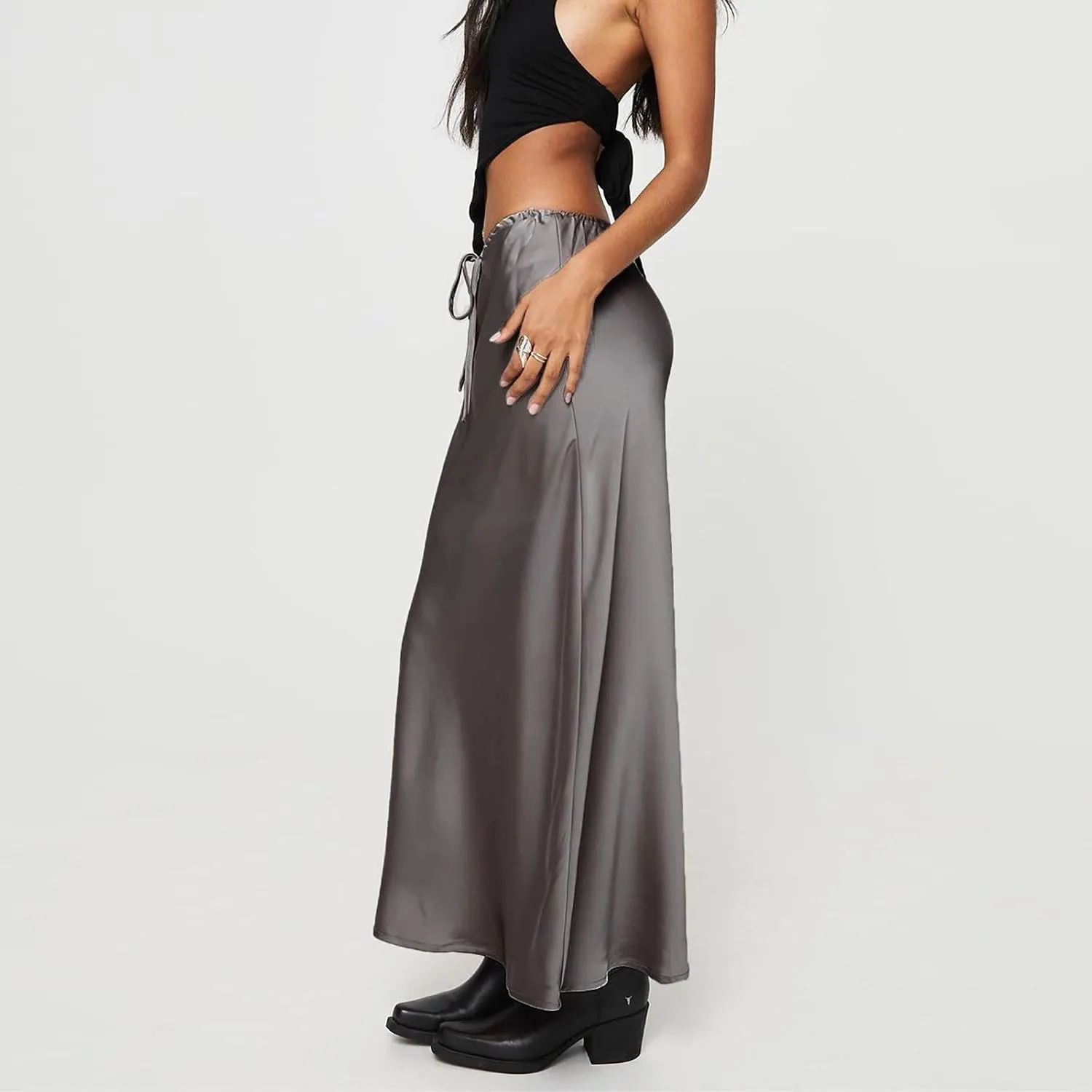 Women's Skirts Elastic Waist High Pure Color Split in The Dress Clothing Spring Outfits