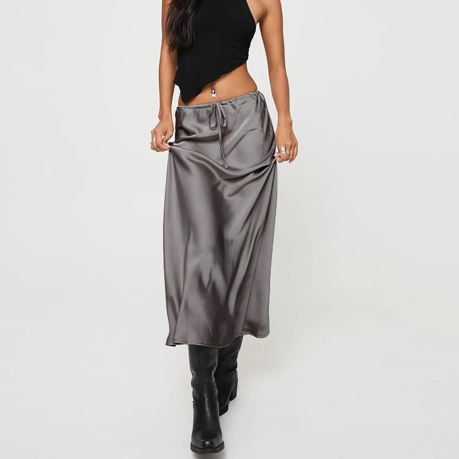 Women's Skirts Elastic Waist High Pure Color Split in The Dress Clothing Spring Outfits