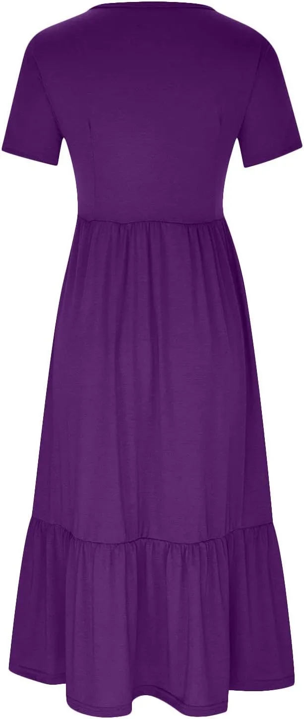 Womens Summer Dresses 2024 Flowy Tiered Crewneck Sundress Trend Beach Long Dresses Swing Midi Dress with Pockets
