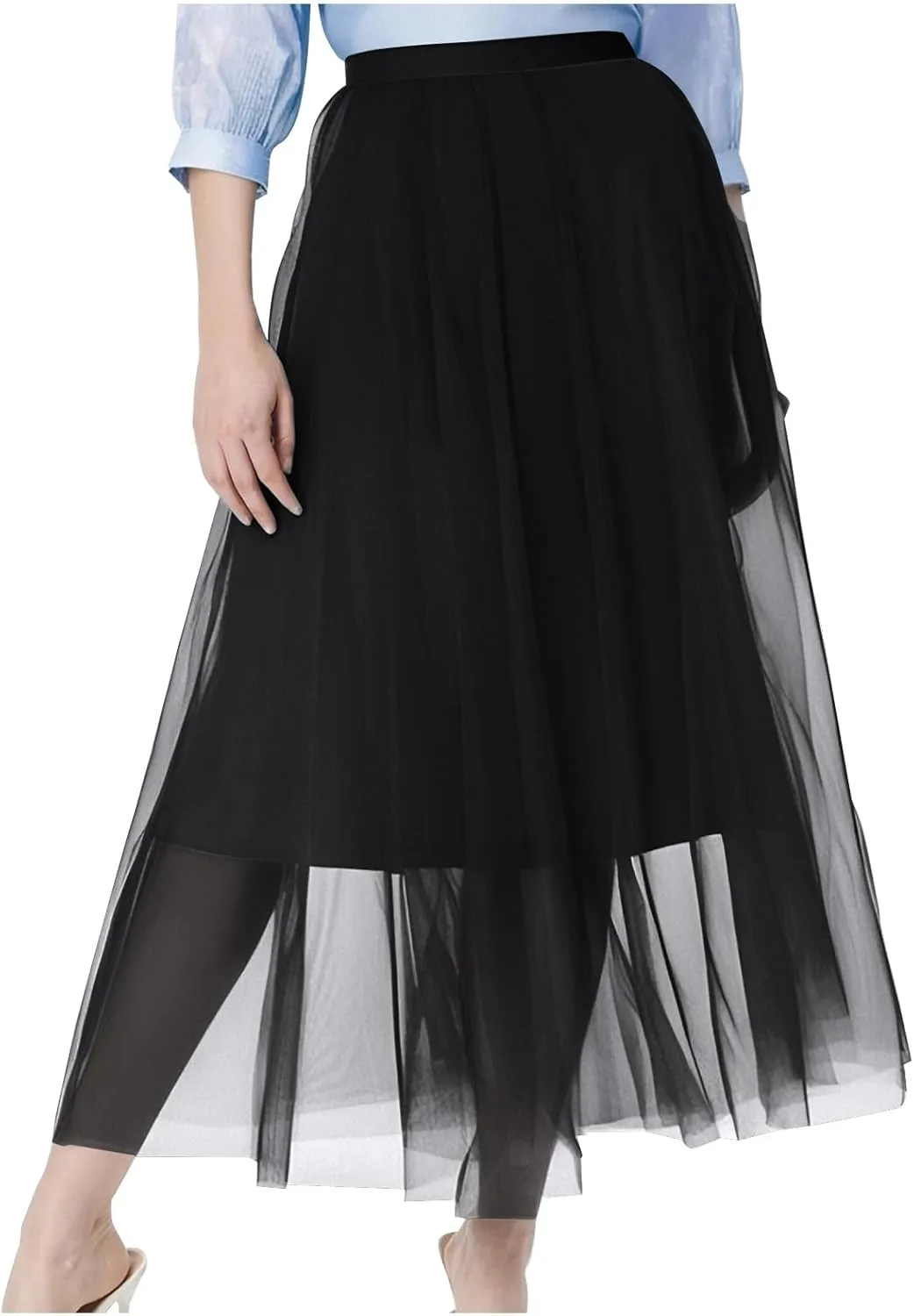 Womens Tulle Skirt Elegant Pleated Skirts for Women Midi Length Elastic Waist Skirts Party Evening A Line Tutu Skirts