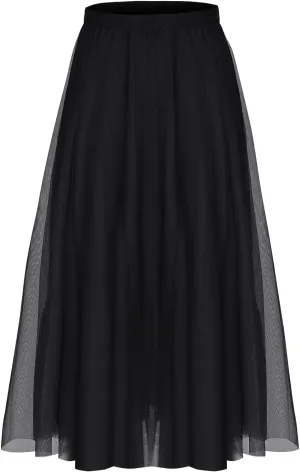 Womens Tulle Skirt Elegant Pleated Skirts for Women Midi Length Elastic Waist Skirts Party Evening A Line Tutu Skirts
