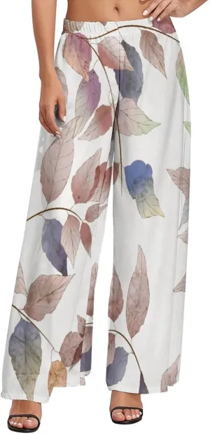 Womens Wide Leg Pants Autumn Maple Leaves Dressy High Waist Trousers Casual Loose Flowy Palazzo Pants