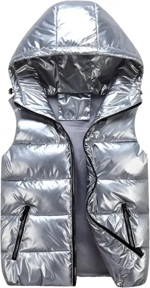 Women's Winter Hooded Short Vests - Solid Color Cotton Padded Sleeveless Warm Coat
