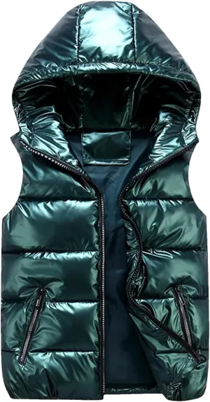 Women's Winter Hooded Short Vests - Solid Color Cotton Padded Sleeveless Warm Coat