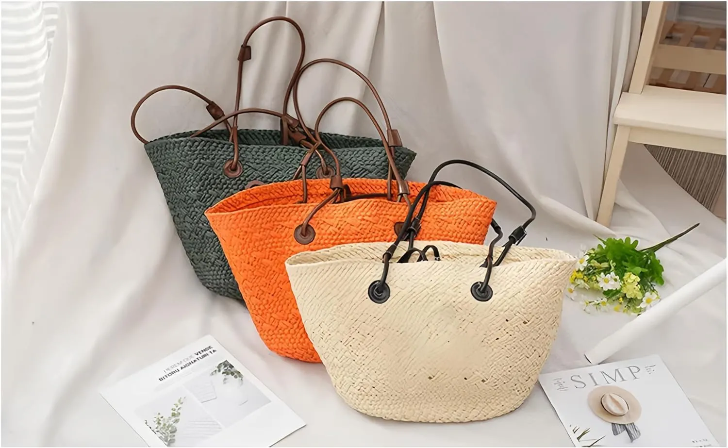 Woven Tote Bag for Women Straw Bags for Women 2024 Straw Tote Bag Straw Beach Bags for Women