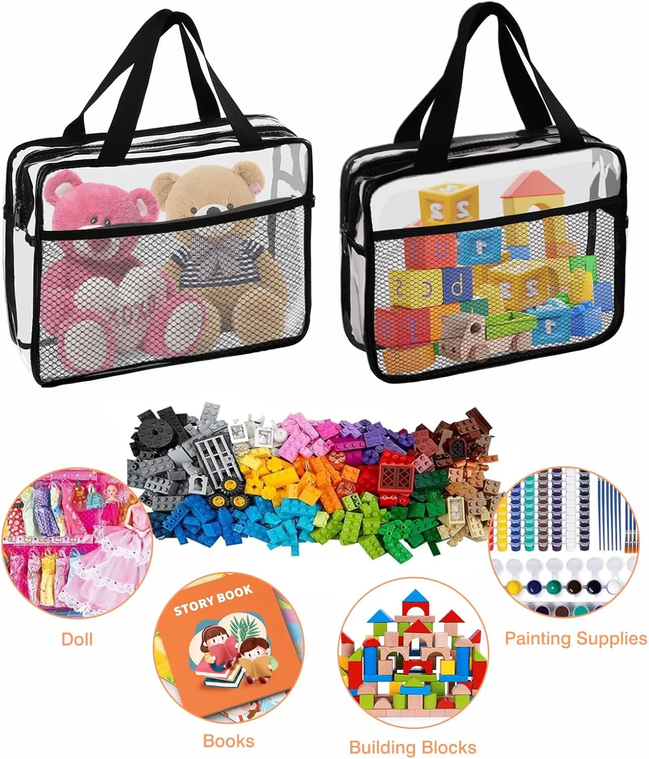XEWEA 2PCS Middle TSA Approved Clear Travel Toiletry Bags for Men Women,Transparent Makeup Cosmetic Bag with Handle Zipper, Waterproof PVC Quart Organizer Pouch for Airport Airline Essential, Balck