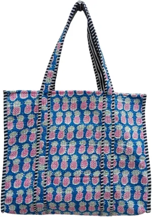 YILLE Indian Design Tote Bag Handmade Block Quilted Fabric Stitch Bag Inside 1 Pocket Good For Shopping Bag Market Picnic