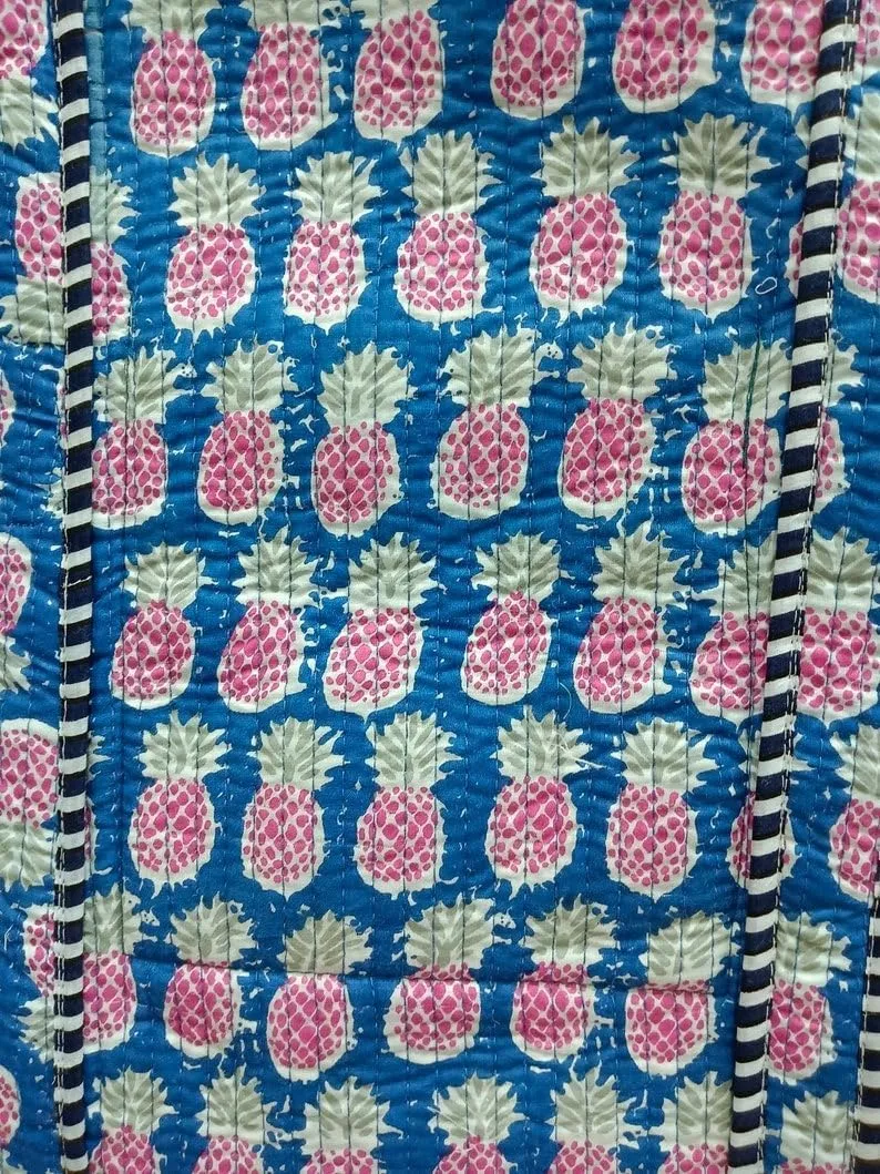 YILLE Indian Design Tote Bag Handmade Block Quilted Fabric Stitch Bag Inside 1 Pocket Good For Shopping Bag Market Picnic
