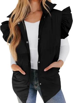 Yimoon Women's Ruffle Puffer Vest Lightweight Sleeveless Padded Gilet Oversized Warm Outwear Vests