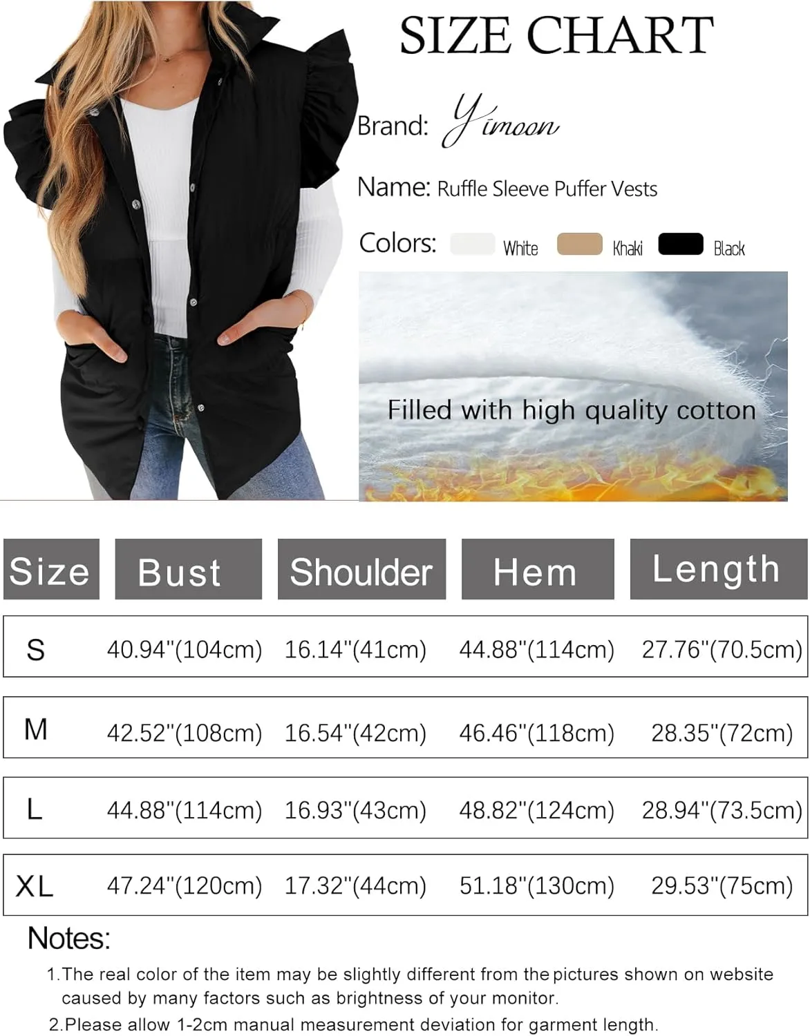 Yimoon Women's Ruffle Puffer Vest Lightweight Sleeveless Padded Gilet Oversized Warm Outwear Vests