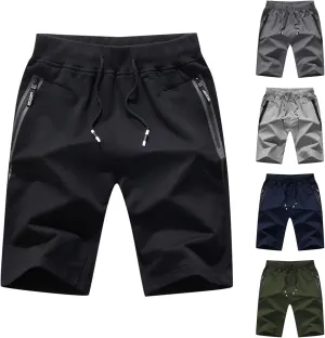 Ymosrh Mens Shorts Casual Drawstring Elastic Waist Workout Shorts with Zipper Pockets