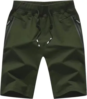 Ymosrh Mens Shorts Casual Drawstring Elastic Waist Workout Shorts with Zipper Pockets