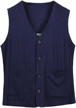 Ystylee Men's Linen Vest Button Down Lightweight Solid Color Sleeveless Shirts Fishing Safari Travel Outwear with Pockets