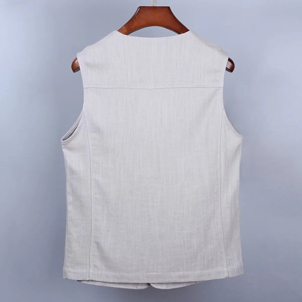 Ystylee Men's Linen Vest Button Down Lightweight Solid Color Sleeveless Shirts Fishing Safari Travel Outwear with Pockets