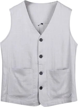 Ystylee Men's Linen Vest Button Down Lightweight Solid Color Sleeveless Shirts Fishing Safari Travel Outwear with Pockets