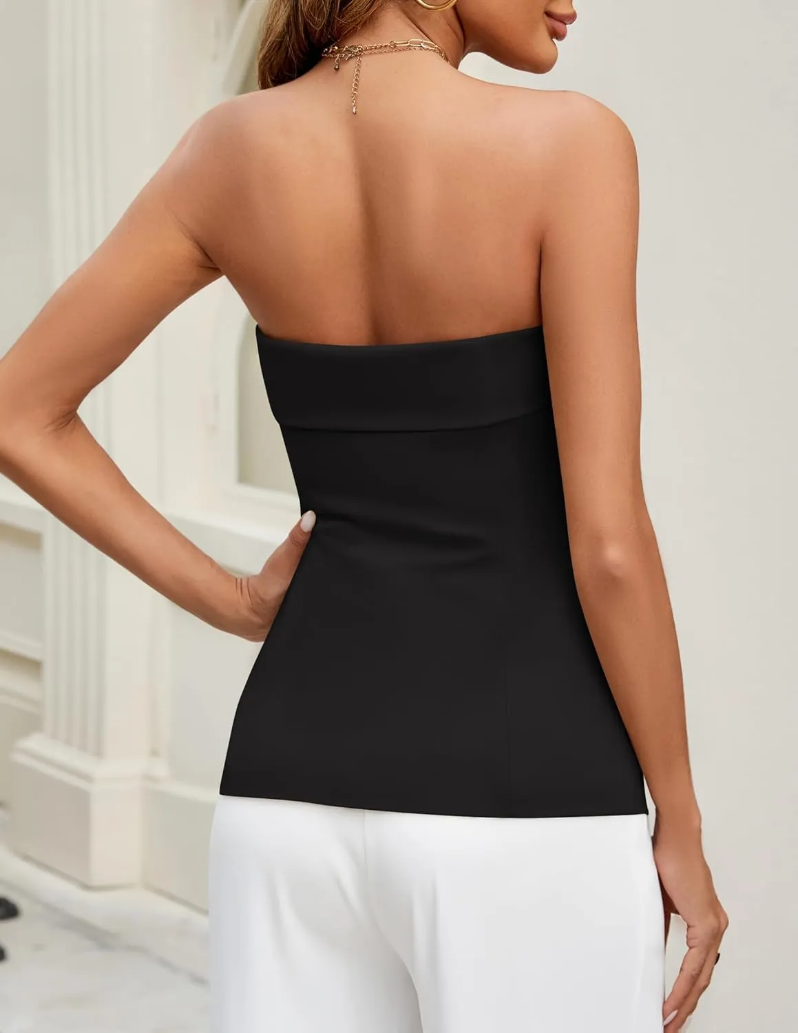 ZESICA Women's 2025 Trendy Strapless Blazer Vests Summer Dressy Tube Vest Tops Elegant Clothes