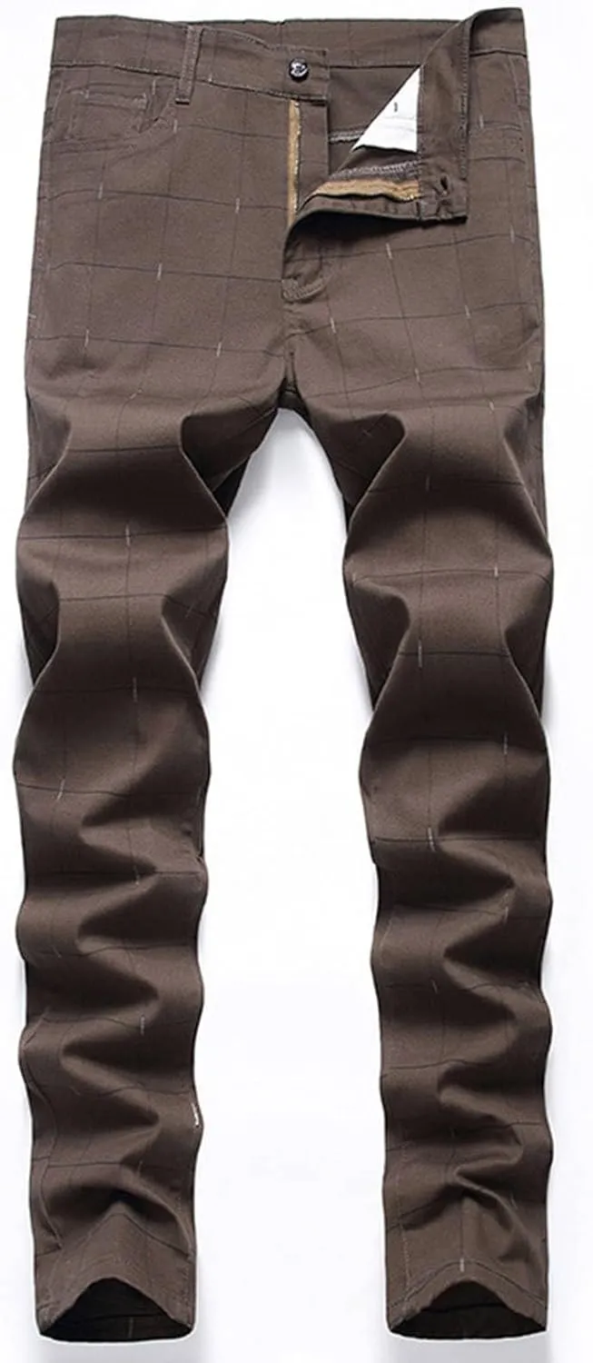 ZYXTIM Men Plaid Jeans,Slim Fit Straight Leg Zipper Fly Check Denim Pants, Big&Tall Casual Smart Chino Trousers Pencil Pants